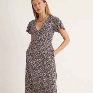 NWT Marine Layer Emlyn Black Purple Floral Midi Wrap Dress Sz L